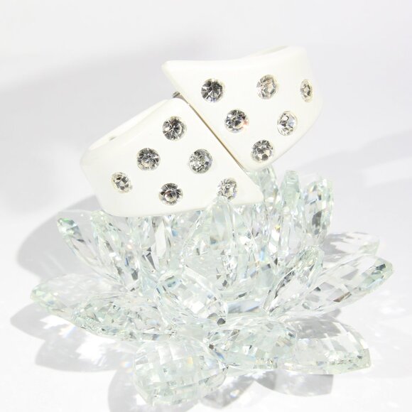 Jewelry - Vintage White Bracelet and Ring with Clear Rhinestones